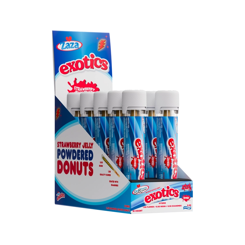 Strawberry Jelly by Jokes Up Ice Kream display box of 10 powdered donut prerolls