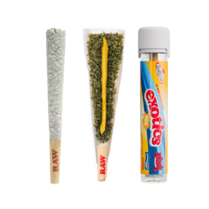 Peaches N Kream by Jokes Up Ice Kream powdered donut preroll with flower, rosin and diamonds