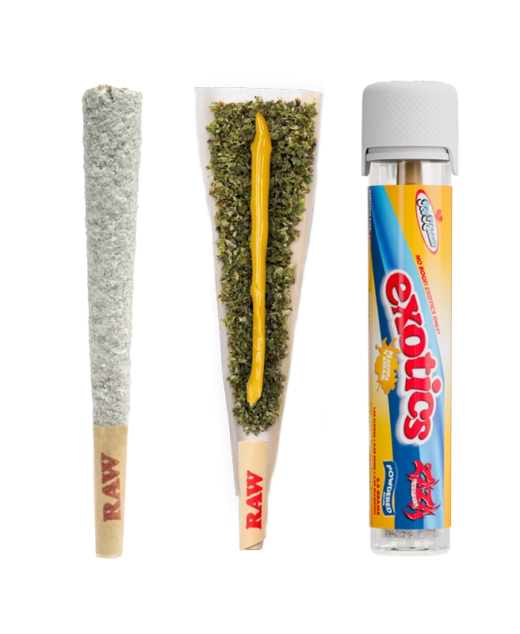 Peaches N Kream by Jokes Up Ice Kream powdered donut preroll with flower, rosin and diamonds