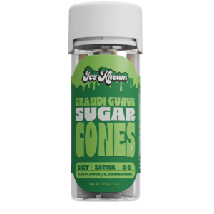 GRANDI GUAVA SUGAR CONES by Jokes Up Ice Kream 5ct jar showing white lid and green label with 2g sativa cones
