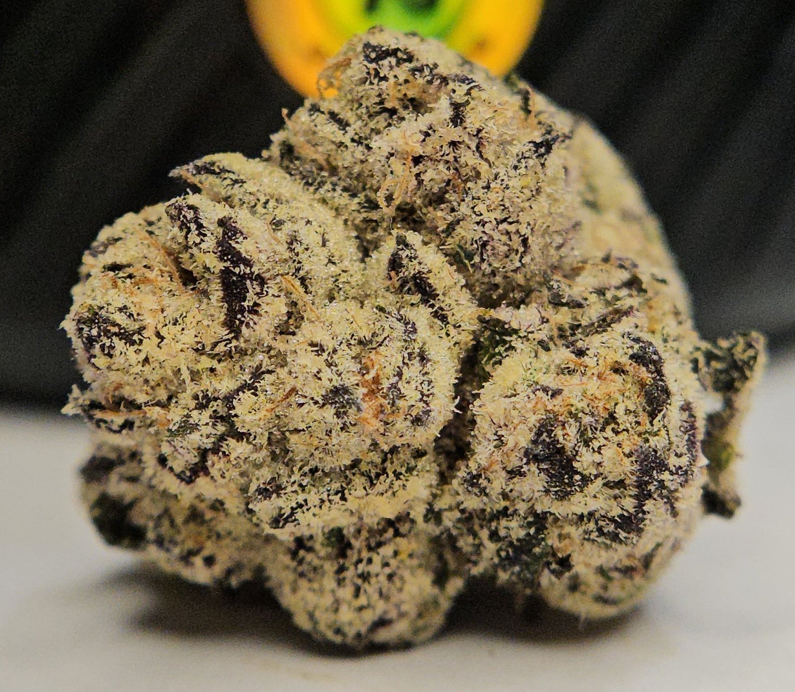 YSL by HALL OF FLAME frosty cannabis buds close up trichomes purple green