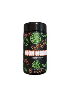 NEON WORMZ By DOJA 7g jar front label with neon worm graphics and Sour SFV x ZBX2