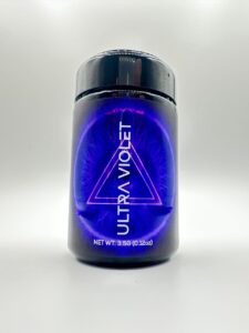ULTRAVIOLET By DOJA 3.5g jar front label with purple eye triangle logo and net weight