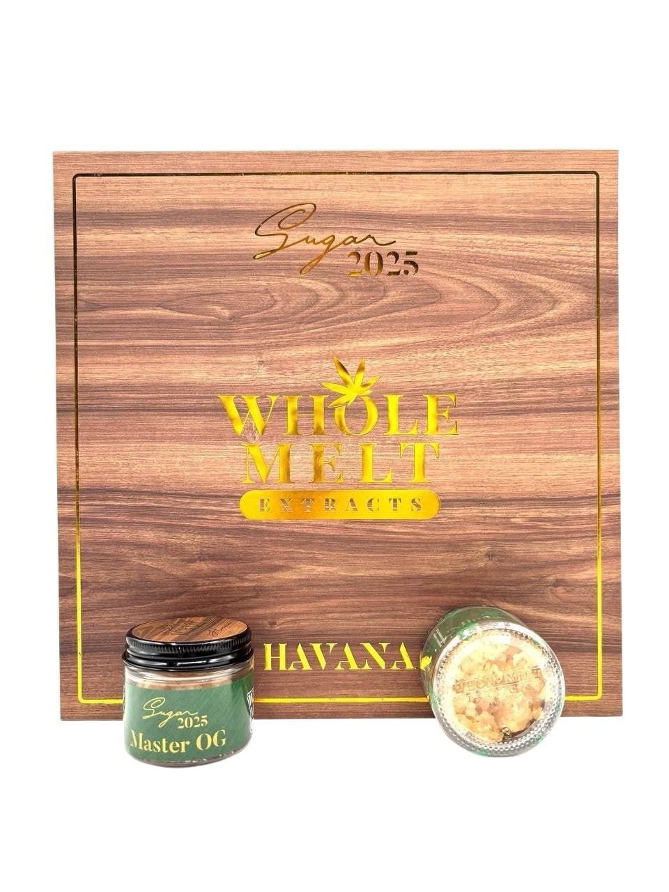 WHOLE MELT SUGAR WAX Havana Edition wooden display box with 16 jars of live resin sugar