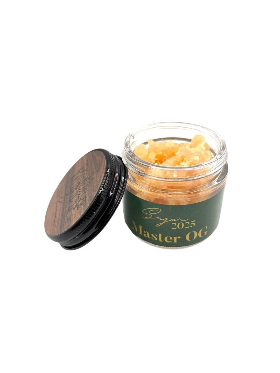 WHOLE MELT SUGAR WAX Master OG open jar showing golden sugar crystals