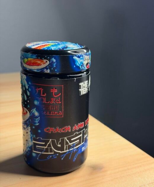 BLUE ZUSHI By TENCO standing jar with sushi artwork and THE TENCO branding on wooden surface