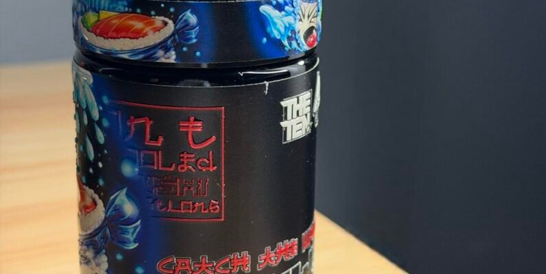 BLUE ZUSHI By THE TENCO standing jar with sushi artwork and THE TENCO branding