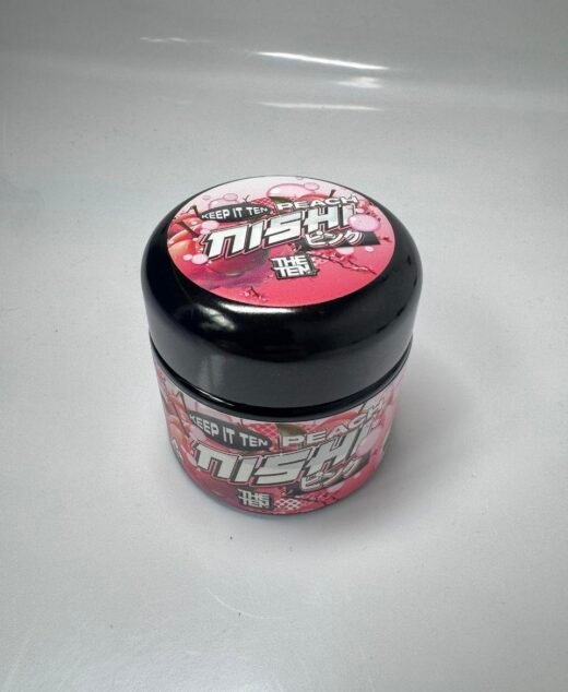 PEACH NISHI By TENCO sealed jar front view – premium THE TENCO hybrid flower with peach candy label