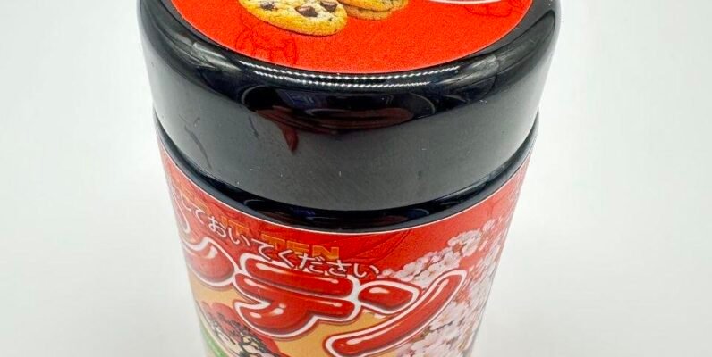 SAKURA COOKIES By TENCO sealed jar top view – THE TENCO hybrid with cookie and sakura label