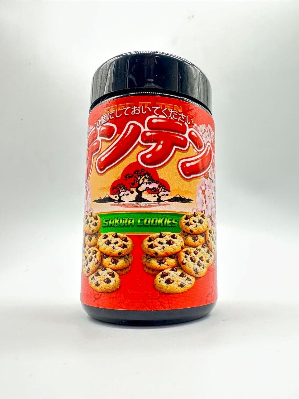 SAKURA COOKIES By TENCO full jar label – KEEP IT TEN branding with chocolate chip cookies and sakura blossoms